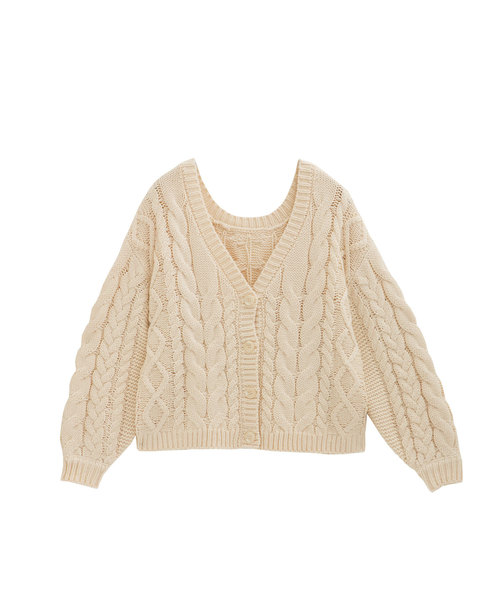 Luz Llena(ラズレナ)の「ケーブル編みボタン付ショートカーデ(カーディガン/ボレロ・レディース・チャコールグレー/ベージュ/パープル/アイボリー・MEDIUM)」の14枚目の写真