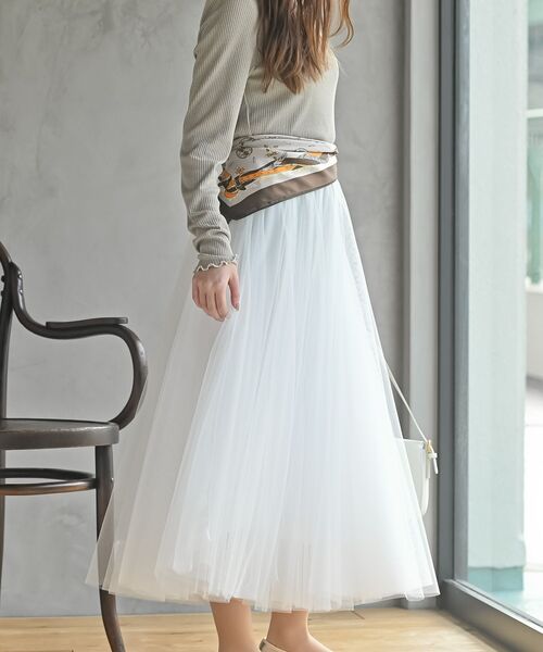 rps(アールピーエス)の「スーパーフレアーチュールスカート(スカート・レディース・ブラック/ベージュ系その他/ライトグレー/ラベンダー/オフホワイト/ブラウン/ピンク/ブルー/ミント/シルバーグレー/チャコールグレー/ピンクベージュ/ダークグリーン/ボルドー・M/フリー)」の16枚目の写真