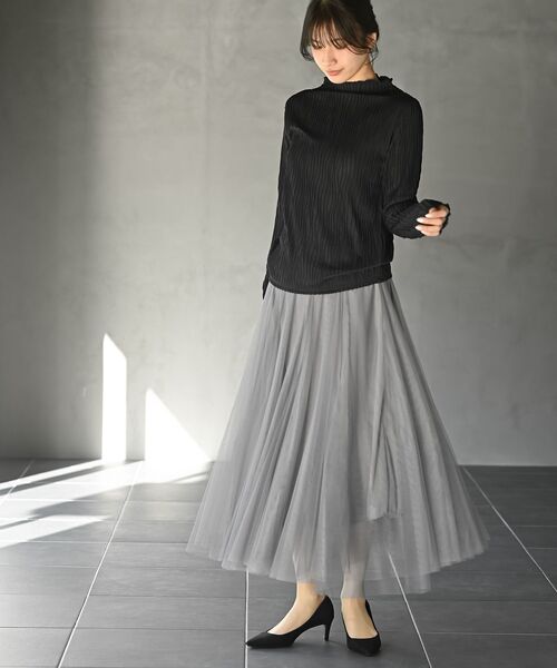 rps（アールピーエス）の「スーパーフレアーチュールスカート（スカート・レディース・ブラック/ベージュ系その他/ライトグレー/ラベンダー/オフホワイト/ブラウン/ピンク/ブルー/ミント/シルバーグレー/チャコールグレー/ピンクベージュ/ダークグリーン/ボルドー・M/フリー）」の16枚目の写真