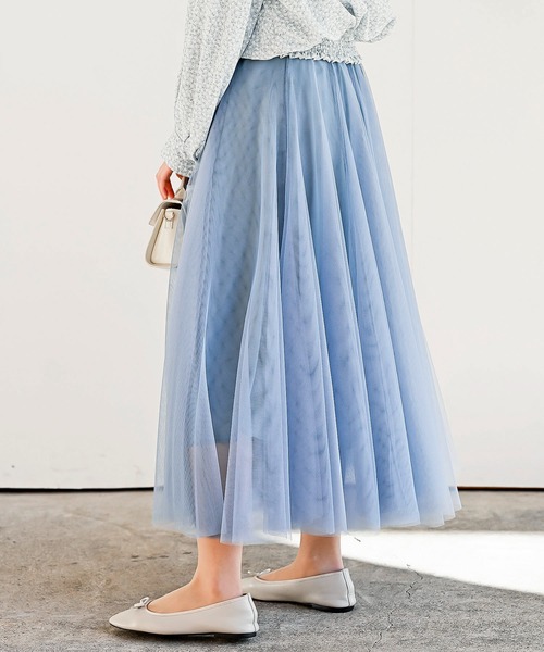 rps(アールピーエス)の「スーパーフレアーチュールスカート(スカート・レディース・ブラック/ベージュ系その他/ライトグレー/ラベンダー/オフホワイト/ブラウン/ピンク/ブルー/ミント/シルバーグレー/チャコールグレー/ピンクベージュ/ダークグリーン/ボルドー・M/フリー)」の11枚目の写真