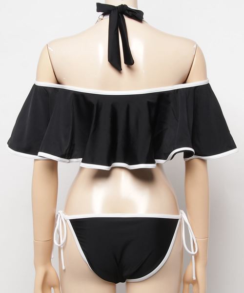 Dalfwin（ダールフィン）の「水着レディース チョーカー付き オフショルビキニ（水着・レディース・ホワイト/ブラック・S/M/L）」の4枚目の写真