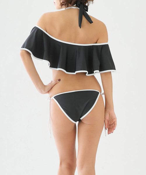 Dalfwin（ダールフィン）の「水着レディース チョーカー付き オフショルビキニ（水着・レディース・ホワイト/ブラック・S/M/L）」の13枚目の写真