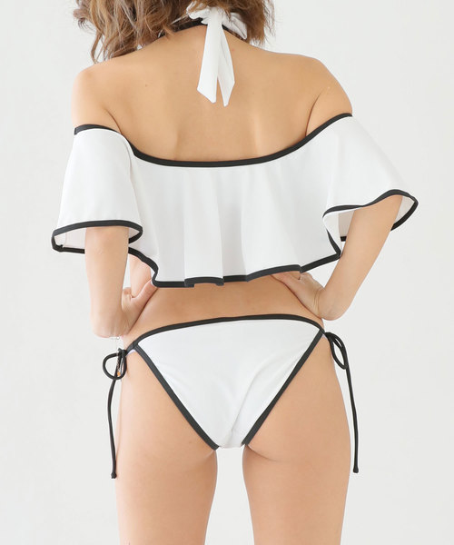 Dalfwin（ダールフィン）の「水着レディース チョーカー付き オフショルビキニ（水着・レディース・ホワイト/ブラック・S/M/L）」の16枚目の写真