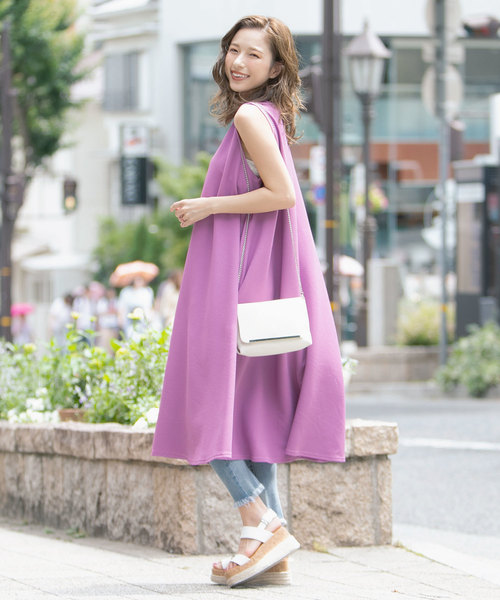 KOBE LETTUCE（コウベレタス）の「サーマル素材ノースリーブカットフレアワンピース（ワンピース・レディース・オフホワイト/ベージュ/ピンク/オレンジ/カーキ/ブラウン/ブラック・FREE）」の6枚目の写真