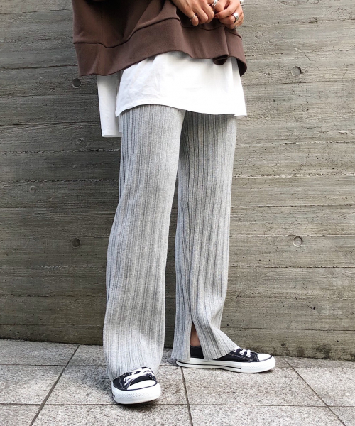 PAGEBOY(ページボーイ)の「リブニットスリットパンツ(パンツ)」|グレー