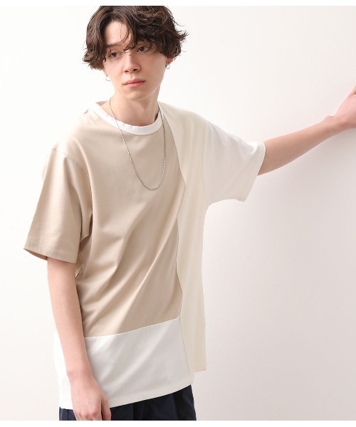 JUNRED（ジュンレッド）の「バックメッシュポンチブロック切替Tシャツ（Tシャツ/カットソー・メンズ・ベージュ/ブルー系その他4・S/M/L）」の2枚目の写真