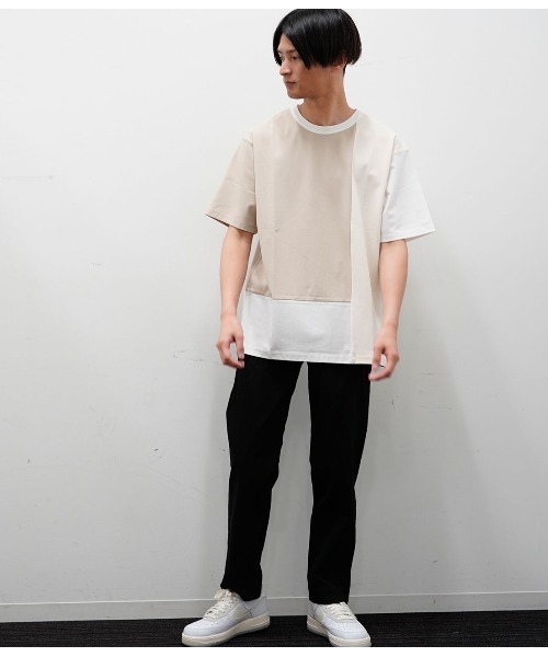 JUNRED（ジュンレッド）の「バックメッシュポンチブロック切替Tシャツ（Tシャツ/カットソー・メンズ・ベージュ/ブルー系その他4・S/M/L）」の3枚目の写真