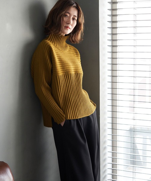 ROPE' PICNIC(ロペピクニック)の「【ドラマ着用】【静電気防止】リブ切替プルオーバー(ニット/セーター・レディース・オリーブ/キナリ/ブルー/ブラック/ピンク系その他2/マスタード/グリーン系その他・40/38)」の8枚目の写真