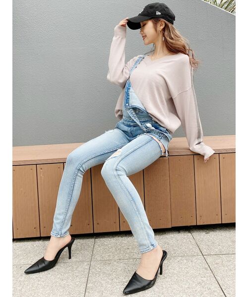 GYDA（ジェイダ）の「2linesVネックニットTOPS（ニット/セーター・レディース・ブラック/ベージュ/オフホワイト/ピンク・FREE）」の7枚目の写真