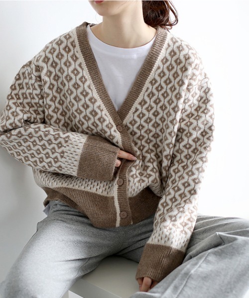 ABITOKYO（アビトーキョー）の「ジャガード柄 ランダム配色トライバル ニットカーディガン（カーディガン/ボレロ・レディース・ブラック/ベージュ/ブラウン/ピンク/ネイビー/カーキ・FREE）」の17枚目の写真