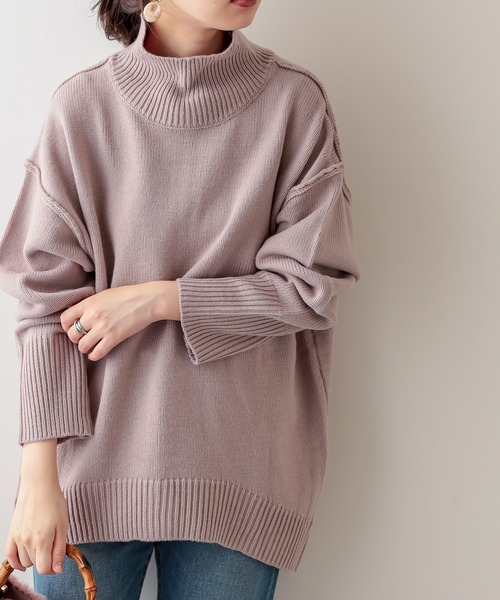 natural couture（ナチュラルクチュール）の「タートルバックスリットニットプルオーバー（ニット/セーター・レディース・アイボリー/ブラック/ライトベージュ/カーキ/ブラウン/ピンク・FREE）」の6枚目の写真