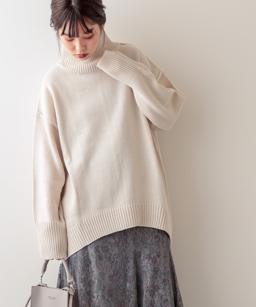 natural couture（ナチュラルクチュール）の「タートルバックスリットニットプルオーバー（ニット/セーター・レディース・アイボリー/ブラック/ライトベージュ/カーキ/ブラウン/ピンク・FREE）」の8枚目の写真