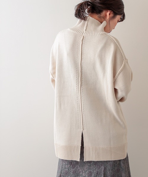 natural couture（ナチュラルクチュール）の「タートルバックスリットニットプルオーバー（ニット/セーター・レディース・アイボリー/ブラック/ライトベージュ/カーキ/ブラウン/ピンク・FREE）」の9枚目の写真