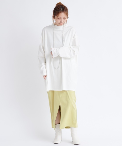 DouDou（ドゥドゥ）の「モックネックチュニックT（Tシャツ/カットソー・レディース・モカ/オフホワイト/ブラック/チャコールグレー・FREE）」の8枚目の写真