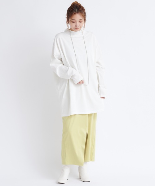 DouDou（ドゥドゥ）の「モックネックチュニックT（Tシャツ/カットソー・レディース・モカ/オフホワイト/ブラック/チャコールグレー・FREE）」の9枚目の写真