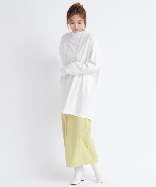 DouDou（ドゥドゥ）の「モックネックチュニックT（Tシャツ/カットソー・レディース・モカ/オフホワイト/ブラック/チャコールグレー・FREE）」の10枚目の写真