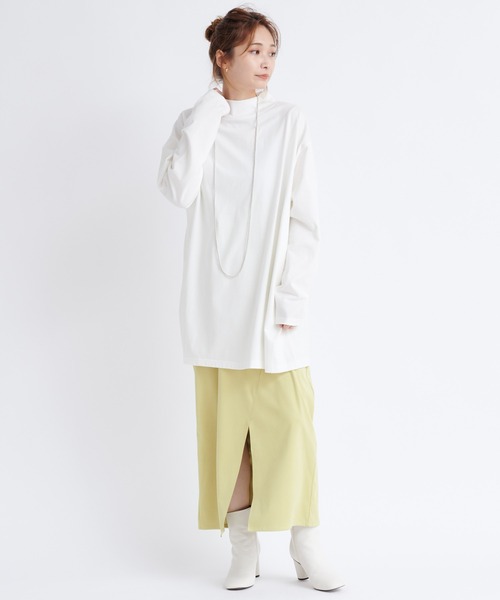 DouDou（ドゥドゥ）の「モックネックチュニックT（Tシャツ/カットソー・レディース・モカ/オフホワイト/ブラック/チャコールグレー・FREE）」の12枚目の写真