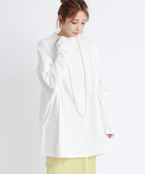 DouDou（ドゥドゥ）の「モックネックチュニックT（Tシャツ/カットソー・レディース・モカ/オフホワイト/ブラック/チャコールグレー・FREE）」の14枚目の写真