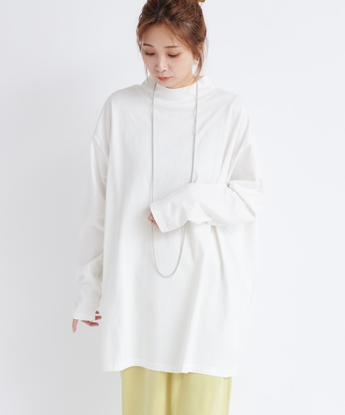 DouDou（ドゥドゥ）の「モックネックチュニックT（Tシャツ/カットソー・レディース・モカ/オフホワイト/ブラック/チャコールグレー・FREE）」の15枚目の写真