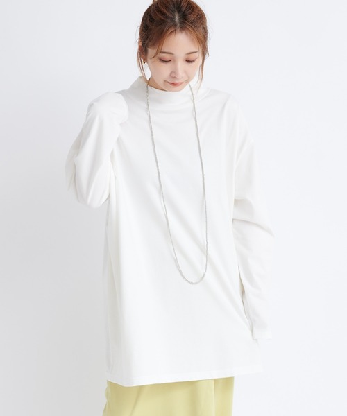 DouDou（ドゥドゥ）の「モックネックチュニックT（Tシャツ/カットソー・レディース・モカ/オフホワイト/ブラック/チャコールグレー・FREE）」の17枚目の写真