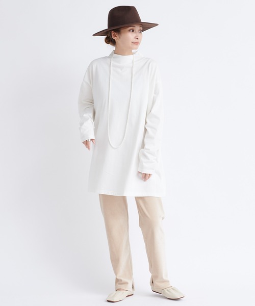 DouDou（ドゥドゥ）の「モックネックチュニックT（Tシャツ/カットソー・レディース・モカ/オフホワイト/ブラック/チャコールグレー・FREE）」の19枚目の写真