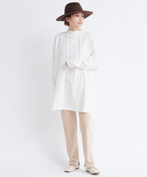 DouDou（ドゥドゥ）の「モックネックチュニックT（Tシャツ/カットソー・レディース・モカ/オフホワイト/ブラック/チャコールグレー・FREE）」の21枚目の写真