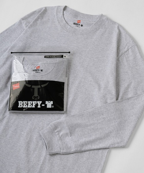 HANES（ヘインズ）の「【Hanes/ヘインズ】 BEEFY 1P ロングTシャツ（Tシャツ/カットソー・メンズ・ネイビー/グレー/ブラック/ホワイト・L/M/XL）」の4枚目の写真