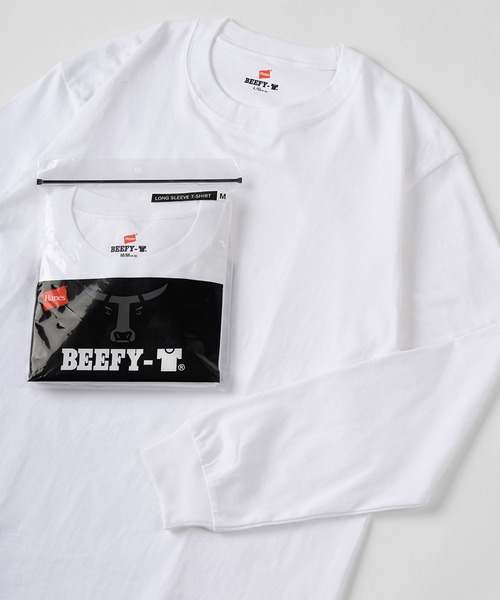 HANES（ヘインズ）の「【Hanes/ヘインズ】 BEEFY 1P ロングTシャツ（Tシャツ/カットソー・メンズ・ネイビー/グレー/ブラック/ホワイト・L/M/XL）」の2枚目の写真