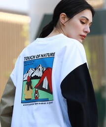 THE SHOP TK  | ◆【WEB限定】女子ソロキャンプバックプリントビックシルエットロンTEE(Tシャツ/カットソー)