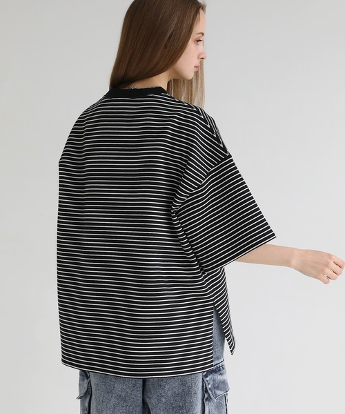 【試着のみ・美品】BRILL ポエットスリーブカットソー ブラック セール】サイドスリットコットンポンチビッグシルエット5分袖