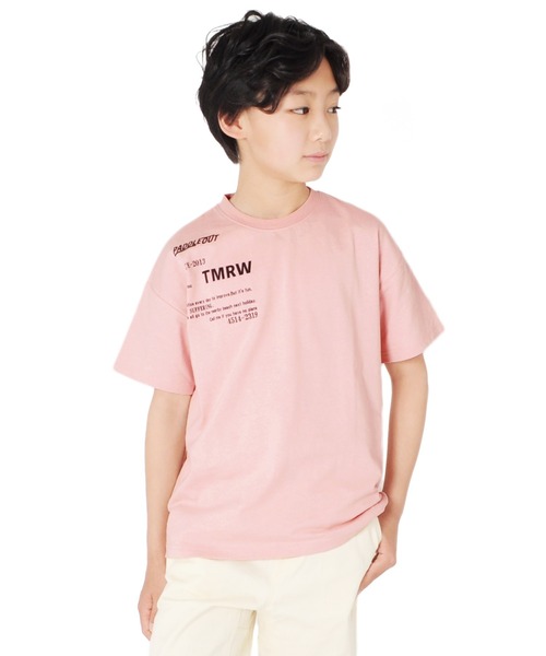 GLAZOS(グラソス)の「天竺・ドロップショルダーシンプルロゴ半袖Tシャツ(Tシャツ/カットソー・キッズ・グレー/ピンク/エメラルド・130cm/140cm/150cm/160cm/170cm)」の1枚目の写真