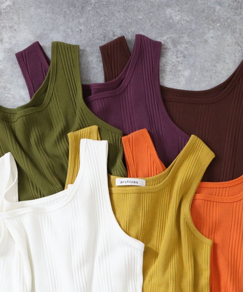 archives（アルシーヴ）の「スクエアーネックパイピングタンク（タンクトップ・レディース・ブラウン/オフホワイト/オレンジ/グリーン/パープル/イエロー/ブラック・MEDIUM）」の14枚目の写真