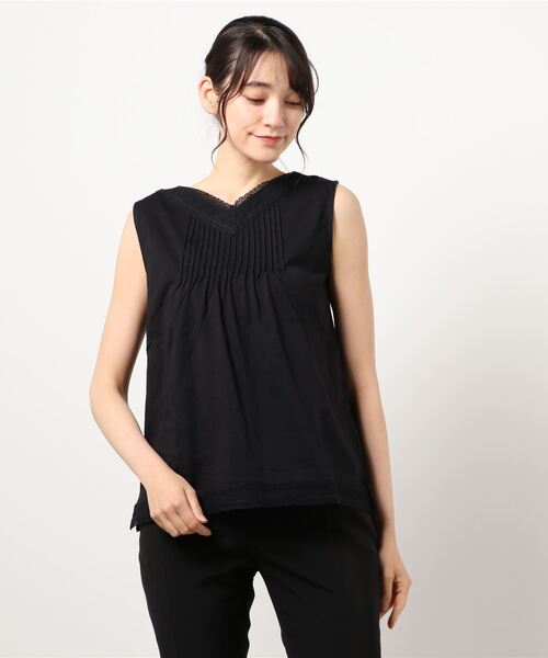 Samansa Mos2（サマンサ モスモス）の「Vネックレースカットソー（Tシャツ/カットソー・レディース・オフホワイト/ブラック/ベージュ・ﾌﾘ-）」の2枚目の写真