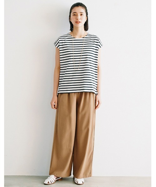 avecmoi（アヴェクモワ）の「【佐藤かなさんプロデュース】 アヴェクモワ　フレンチスリーブＴシャツ（Tシャツ/カットソー・レディース・ホワイト×ブラック/ピンク・MEDIUM/LARGE/X-LARGE/SMALL）」の3枚目の写真