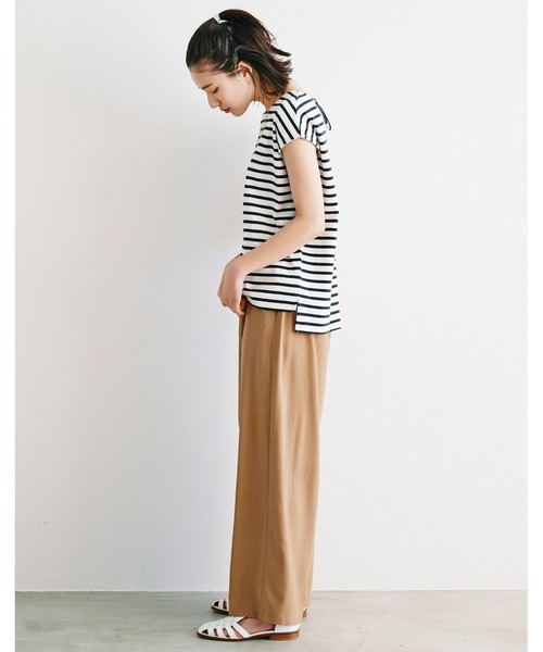 avecmoi（アヴェクモワ）の「【佐藤かなさんプロデュース】 アヴェクモワ　フレンチスリーブＴシャツ（Tシャツ/カットソー・レディース・ホワイト×ブラック/ピンク・MEDIUM/LARGE/X-LARGE/SMALL）」の4枚目の写真