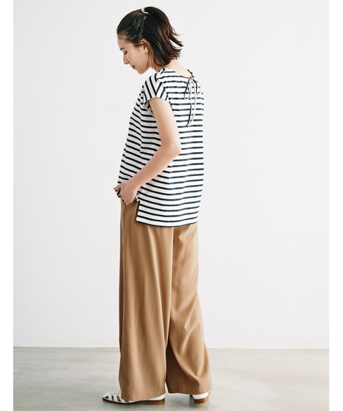 avecmoi（アヴェクモワ）の「【佐藤かなさんプロデュース】 アヴェクモワ　フレンチスリーブＴシャツ（Tシャツ/カットソー・レディース・ホワイト×ブラック/ピンク・MEDIUM/LARGE/X-LARGE/SMALL）」の5枚目の写真