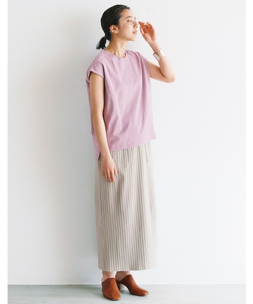 avecmoi（アヴェクモワ）の「【佐藤かなさんプロデュース】 アヴェクモワ　フレンチスリーブＴシャツ（Tシャツ/カットソー・レディース・ホワイト×ブラック/ピンク・MEDIUM/LARGE/X-LARGE/SMALL）」の8枚目の写真