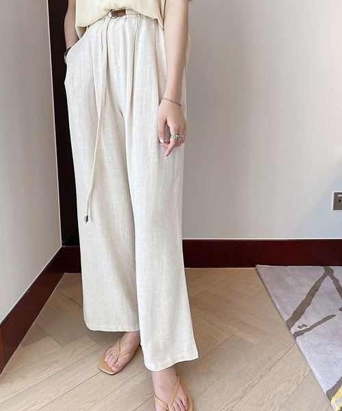 エルメス HERMES リネン 100 メドール使い ワイド パンツ W34 エルメス HERMES リネン 100 メドール使い ワイド パンツ W34