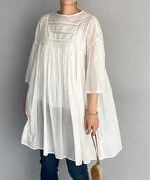 カットワークレース切り替えチュニック