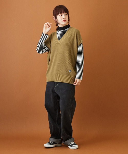 CUBE SUGAR（キューブシュガー）の「ショートスラブフライスボーダー長袖フリルスタンド衿（Tシャツ/カットソー・レディース・ブラック×ホワイト/グレー×ホワイト・M）」の7枚目の写真