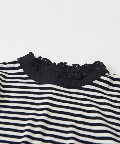 CUBE SUGAR（キューブシュガー）の「ショートスラブフライスボーダー長袖フリルスタンド衿（Tシャツ/カットソー・レディース・ブラック×ホワイト/グレー×ホワイト・M）」の12枚目の写真