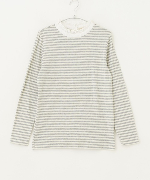 CUBE SUGAR（キューブシュガー）の「ショートスラブフライスボーダー長袖フリルスタンド衿（Tシャツ/カットソー・レディース・ブラック×ホワイト/グレー×ホワイト・M）」の19枚目の写真