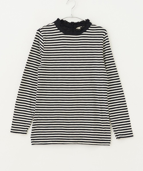 CUBE SUGAR（キューブシュガー）の「ショートスラブフライスボーダー長袖フリルスタンド衿（Tシャツ/カットソー・レディース・ブラック×ホワイト/グレー×ホワイト・M）」の21枚目の写真