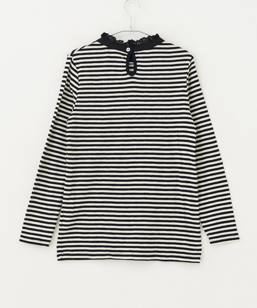 CUBE SUGAR（キューブシュガー）の「ショートスラブフライスボーダー長袖フリルスタンド衿（Tシャツ/カットソー・レディース・ブラック×ホワイト/グレー×ホワイト・M）」の22枚目の写真