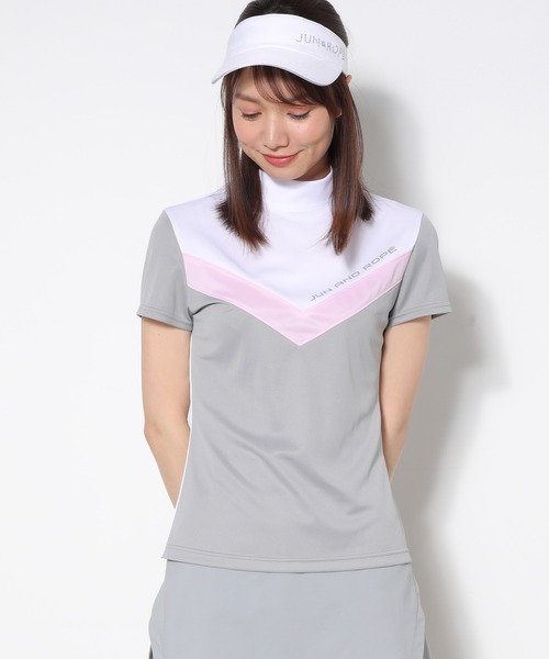 JUN&ROPE'（ジュンアンドロペ）の「【UV】【吸水速乾】トリプルカラーロゴモックネック半袖プルオーバー（Tシャツ/カットソー・レディース・ブラック/パープル/グレー・L/S/M）」の3枚目の写真