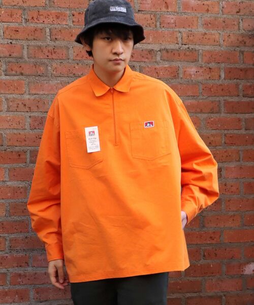 BEN DAVIS（ベンデイビス）の「【BEN DAVIS(ベンデイビス)】BIG HALF ZIP SHIRT/ ビッグ ハーフ ジップ シャツ（シャツ/ブラウス・メンズ・オレンジ/その他2/その他1/ネイビー/ベージュ/ブラック・MEDIUM/LARGE）」の4枚目の写真