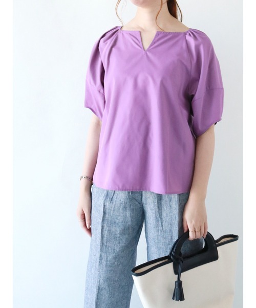 Te chichi（テチチ）の「ボリュームスリーブキーネックブラウス（シャツ/ブラウス・レディース・オフホワイト/パープル/ネイビー・ﾌﾘ-）」の3枚目の写真