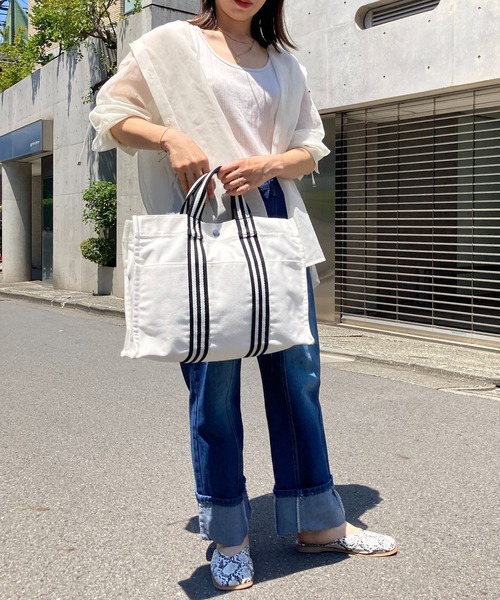 SETUP7(セットアップセブン)の「ストライプテープがアクセント♪【SETUP7】メゾンワイドテープ手提げトートバッグ(トートバッグ・レディース・ネイビー/ホワイト/ブラウン/ブラック/グレー/ホワイト系1/ホワイト系2・FREE)」の19枚目の写真