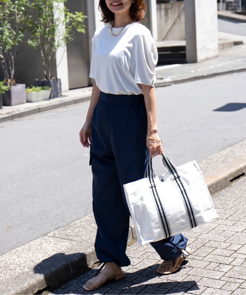 SETUP7(セットアップセブン)の「ストライプテープがアクセント♪【SETUP7】メゾンワイドテープ手提げトートバッグ(トートバッグ・レディース・ネイビー/ホワイト/ブラウン/ブラック/グレー/ホワイト系1/ホワイト系2・FREE)」の21枚目の写真