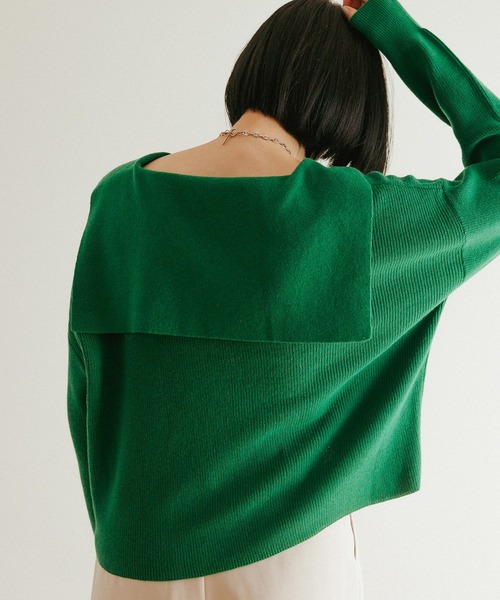 MADEMOISELLE ROPE'（マドモアゼル ロペ）の「<春まで使える>セーラーカラーショートニットプルオーバー（ニット/セーター・レディース・ホワイト/ベージュ/グリーン・38）」の3枚目の写真